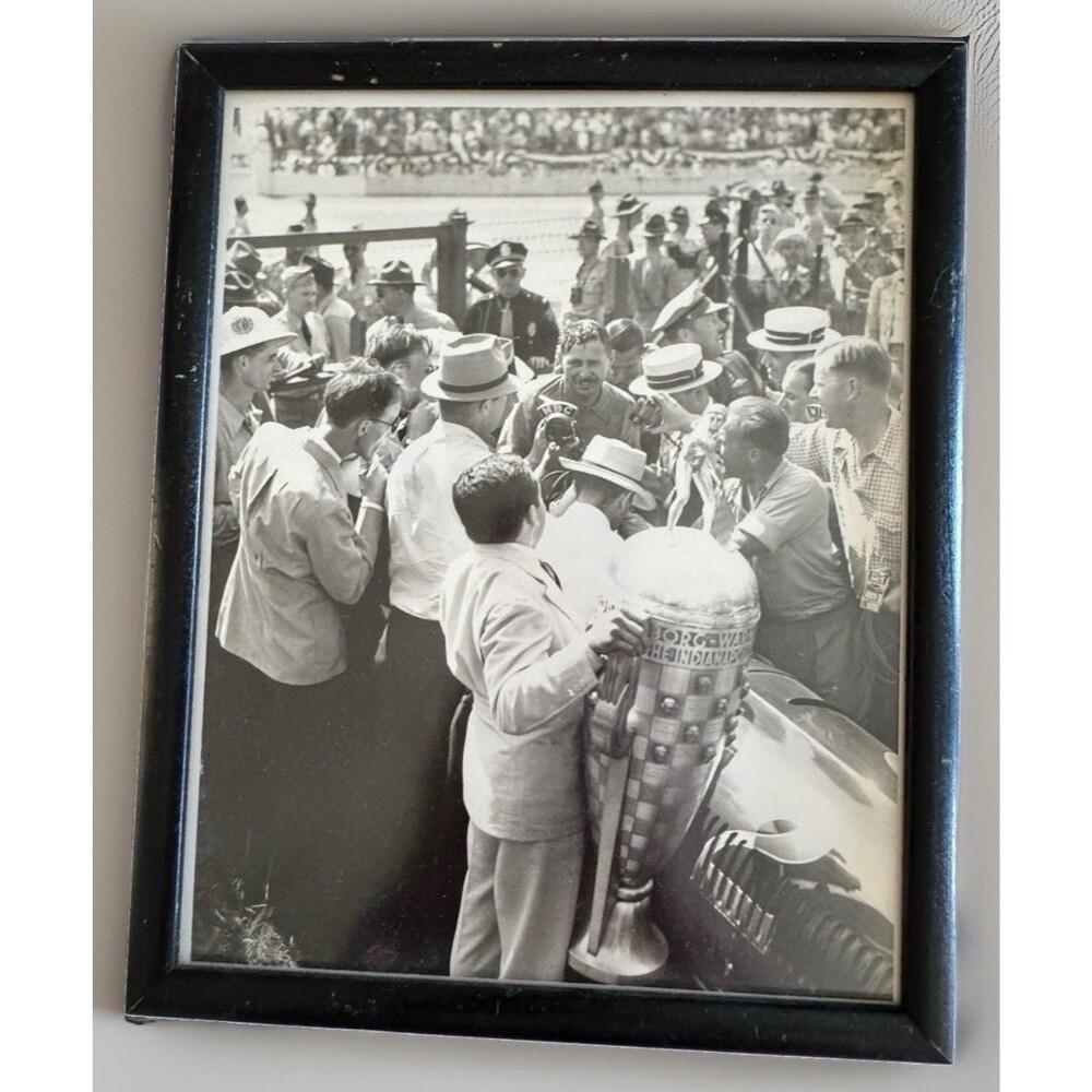 Vintage Framed Wilbur Shaw B/W Indianapolis 500 Borg-Warner Trophy Photo Prop